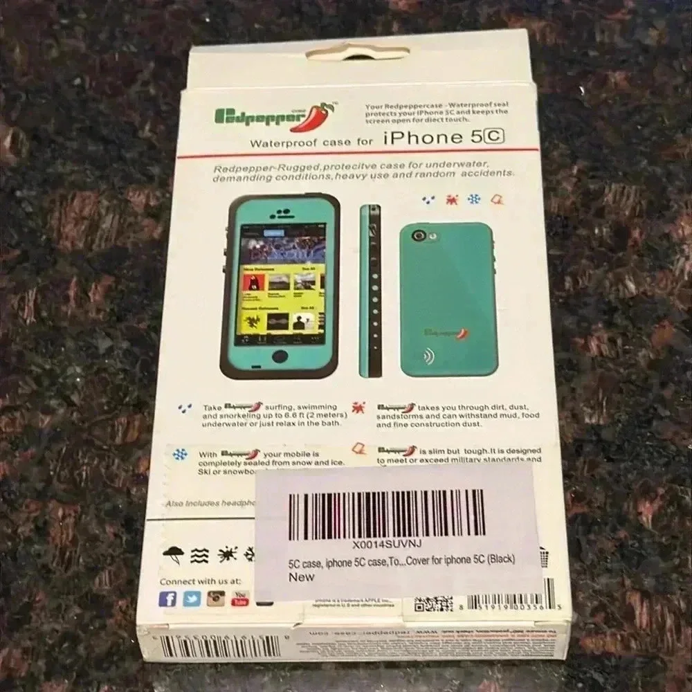NWT! iPhone 5C REDPEPPER Black Waterproof Case